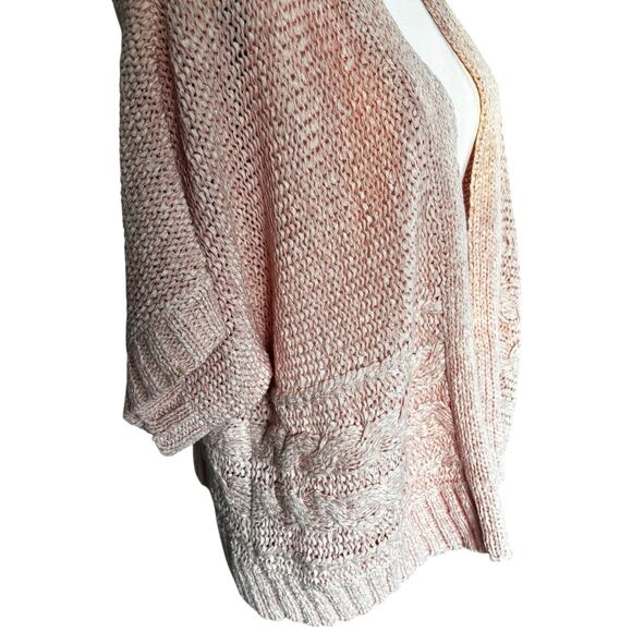 Chico's Cardigan Womens Size 2 Large Open Knit Short Dolman Sleeve Pink Sweater - Picture 5 of 11